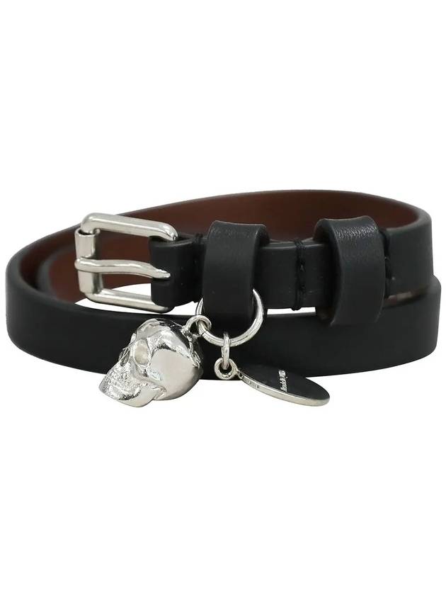 Silver Skull Buckle Bracelet Black - ALEXANDER MCQUEEN - BALAAN.