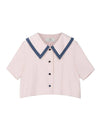 Helena Summer Sailor Color Scheme Collar Point Crop Short Sleeve Blouse Ballet Pink HELENA16BP - RAMUSTUDIO - BALAAN 1