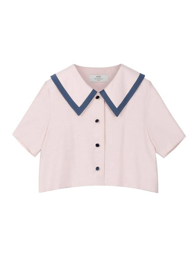 Helena Summer Sailor Color Scheme Collar Point Crop Short Sleeve Blouse Ballet Pink HELENA16BP - RAMUSTUDIO - BALAAN 1