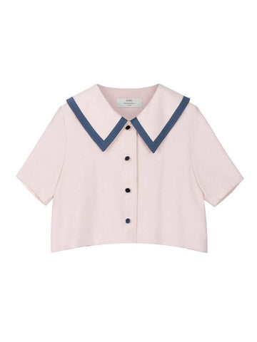 Helena Summer Sailor Color Scheme Collar Point Crop Short Sleeve Blouse Ballet Pink HELENA16BP - RAMUSTUDIO - BALAAN 1