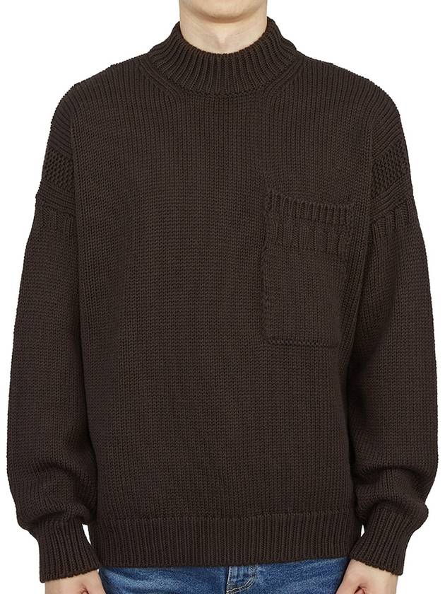 Men's Mock Neck Wool Knit Top Brown - TEN C - BALAAN 2