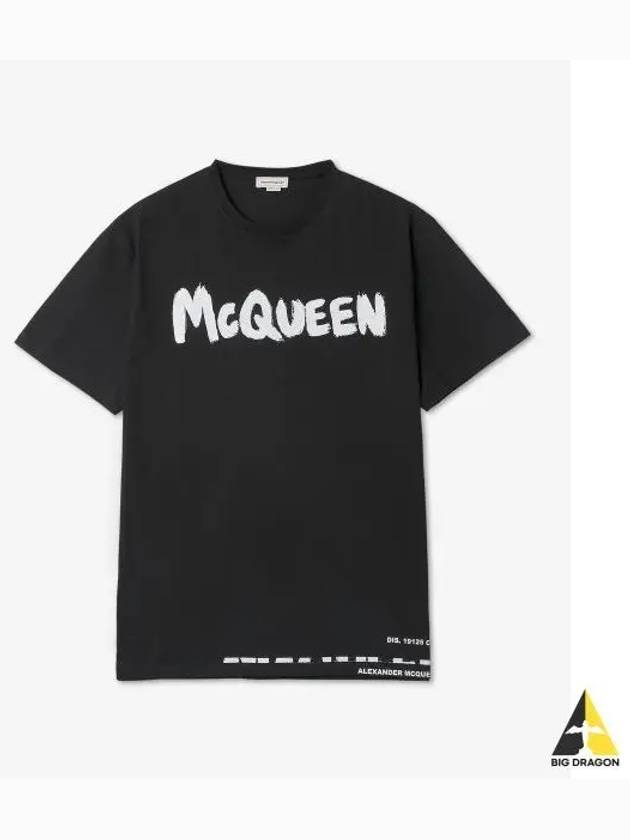 Men's Graffiti Logo Short Sleeve T-Shirt Black - ALEXANDER MCQUEEN - BALAAN 2