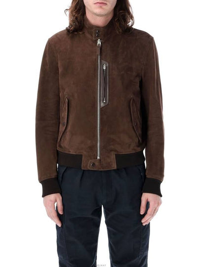 Men's Harrington Light Zip-Up Suede Jacket Brown - TOM FORD - BALAAN 2