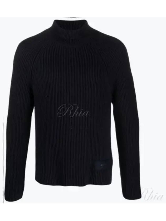 Logo Rib Turtleneck Navy - AMI - BALAAN 2