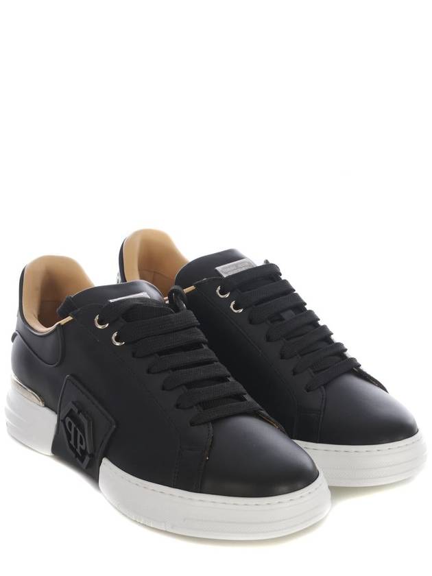 Logo Patch Leather Low Top Sneakers Black - PHILIPP PLEIN - BALAAN 3