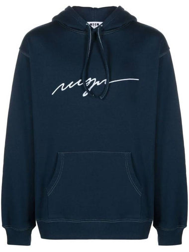 Embroidered Logo Cotton Hoodie Navy - MSGM - BALAAN 1