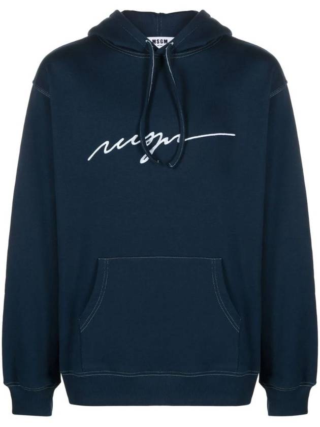 Embroidered Logo Cotton Hoodie Navy - MSGM - BALAAN 1