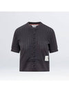 Pointel Rib Short Sleeve Cardigan Navy - THOM BROWNE - BALAAN 3