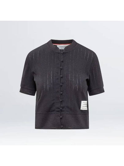 Pointel Rib Short Sleeve Cardigan Navy - THOM BROWNE - BALAAN 2