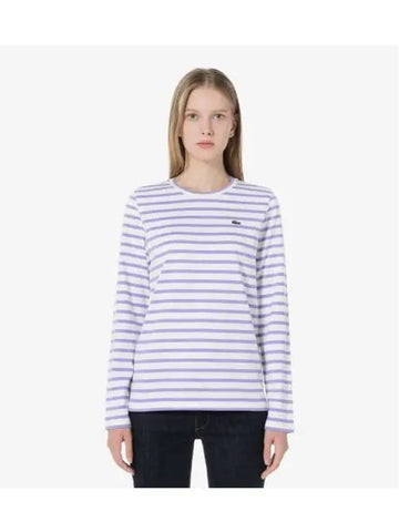 Women s Striped Long Sleeve T Shirt Light Purple - LACOSTE - BALAAN 1