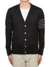 Men's Classic V-neck Merino Wool Cardigan Black - THOM BROWNE - BALAAN 3