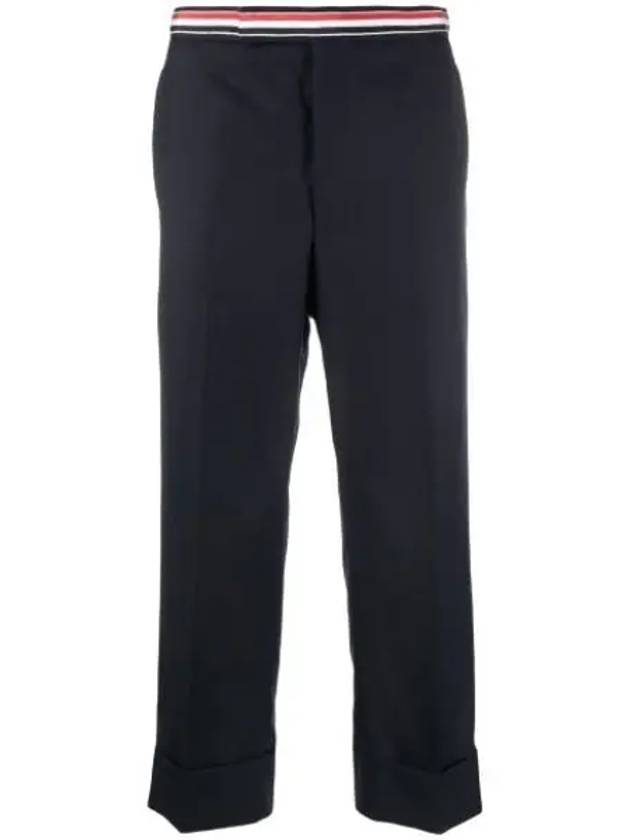 Low Rise Backstrap Super 120 Twill Straight Pants Navy - THOM BROWNE - BALAAN 2