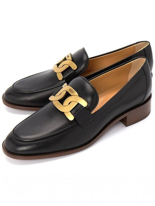 Women's Gold Logo Chain Leather Loafers Black - TOD'S - BALAAN 2