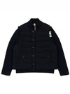 Men's Reversible Padded 4 Bar Funnel Neck Merino Jersey Padding Jacket Navy - THOM BROWNE - BALAAN 2