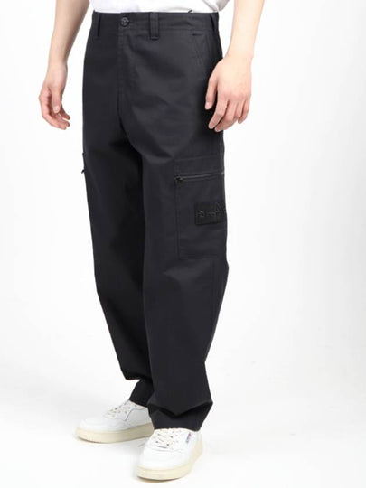 Regular Fit Cargo Cotton Canvas Straight Pants Black - STONE ISLAND - BALAAN 2