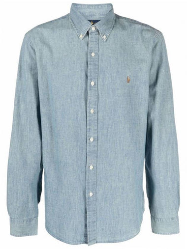 Men's Slim Fit Chambray Denim Long Sleeve Shirt Blue - POLO RALPH LAUREN - BALAAN 1