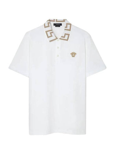 Men's Medusa Greca Short Sleeve Polo Shirt White - VERSACE - BALAAN 1