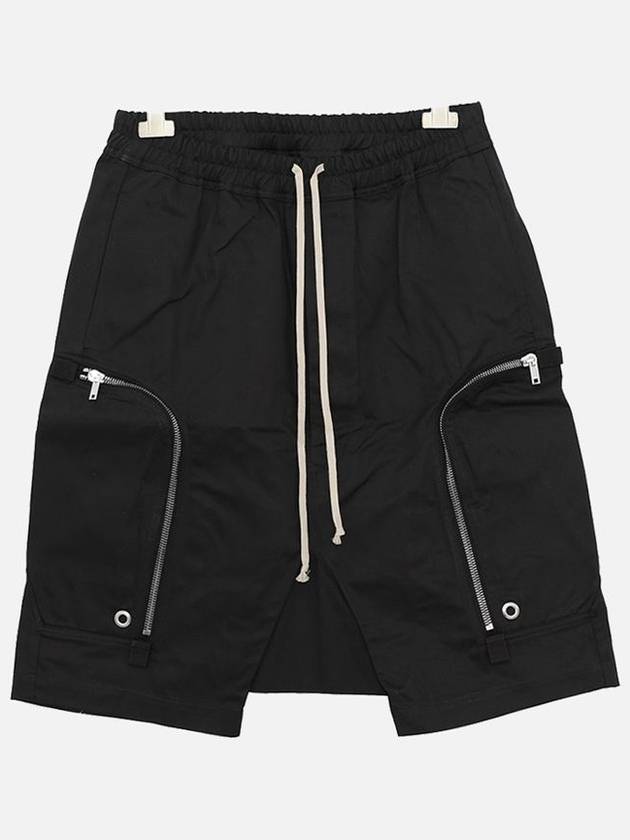 Bauhaus Pods Zipped Cargo Pockets Cotton Shorts Black - RICK OWENS - BALAAN 1