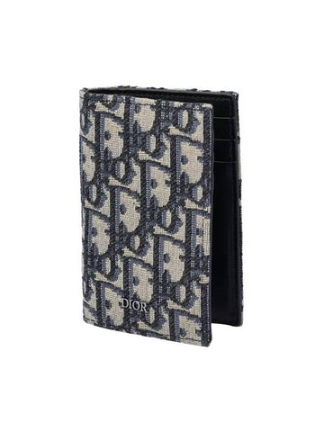 Vertical Half Card Holder Beige And Black  Oblique Jacquard - DIOR - BALAAN 1