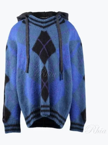 Y Project Zipper Detail Argyle Pattern Knit Hood 206SW005 Blue Gray - Y/PROJECT - BALAAN 1