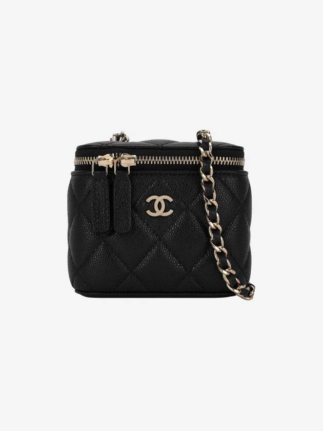 Classic Small Chain Grained Calfskin Gold Metal Cosmetic Case Mini Bag Black - CHANEL - BALAAN 2