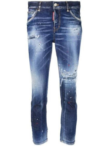 Medium Powder Spots Wash Cool Girl Cropped Jeans Dark Blue - DSQUARED2 - BALAAN.