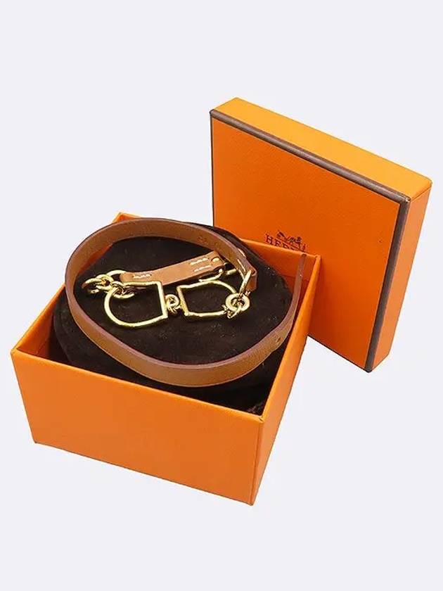 Brown leather gold plated women s T2 bracelet - HERMES - BALAAN 3