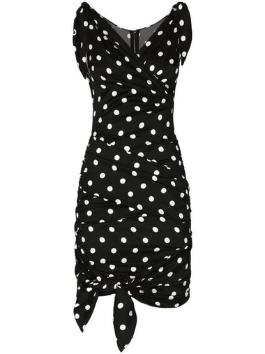 Polka dot draped mini dress F6I2DTFSA63 - DOLCE&GABBANA - BALAAN 1