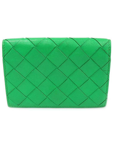 667141 Green Paraket Lambskin Intrecciato Business Card Holder - BOTTEGA VENETA - BALAAN 1