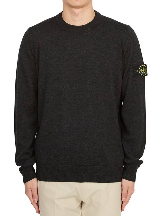 Regular Fit Crew Neck Wool Knit Top Melange Charcoal - STONE ISLAND - BALAAN 2