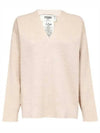 Women's FF Motif V-Neck Cardigan Beige - FENDI - BALAAN 2