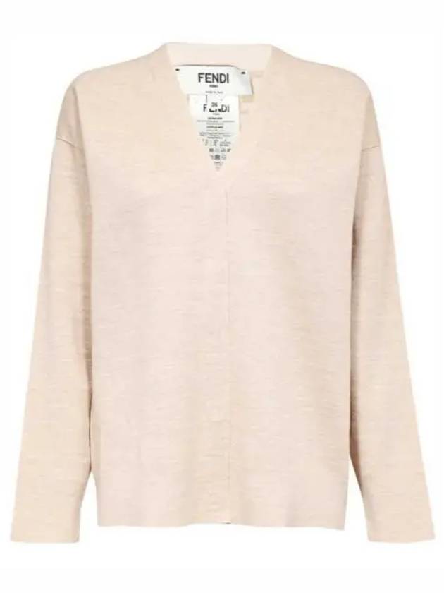 Women's FF Motif V-Neck Cardigan Beige - FENDI - BALAAN 2