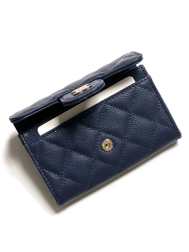 Classic Caviar Card Wallet Navy AP0214 Knock Tok - CHANEL - BALAAN 3