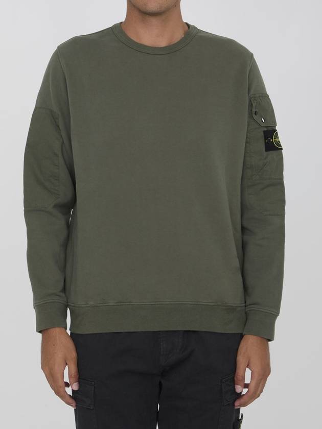 Brushed Organic Cotton Fleece Sweatshirt Green - STONE ISLAND - BALAAN 2