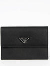 Saffiano Triangular Logo Stitch Saffiano Card Wallet Black - PRADA - BALAAN 2