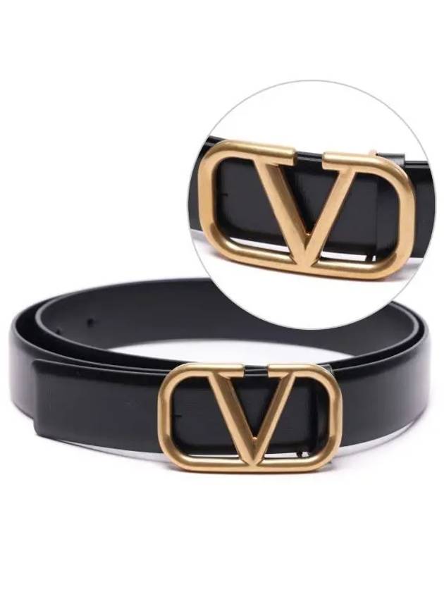 V Logo Signature Buckle Leather Belt Black - VALENTINO - BALAAN 2