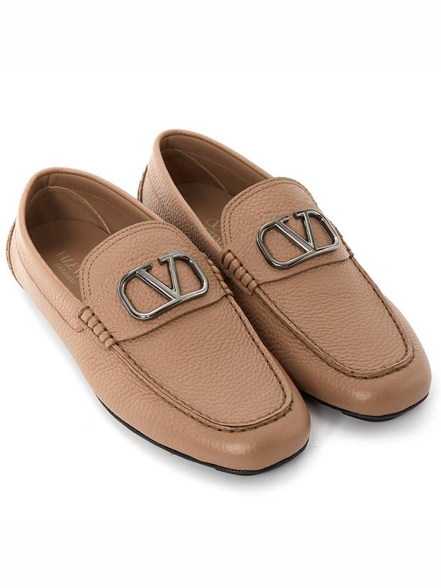 V Logo Leather Loafers Light Camel - VALENTINO - BALAAN 4