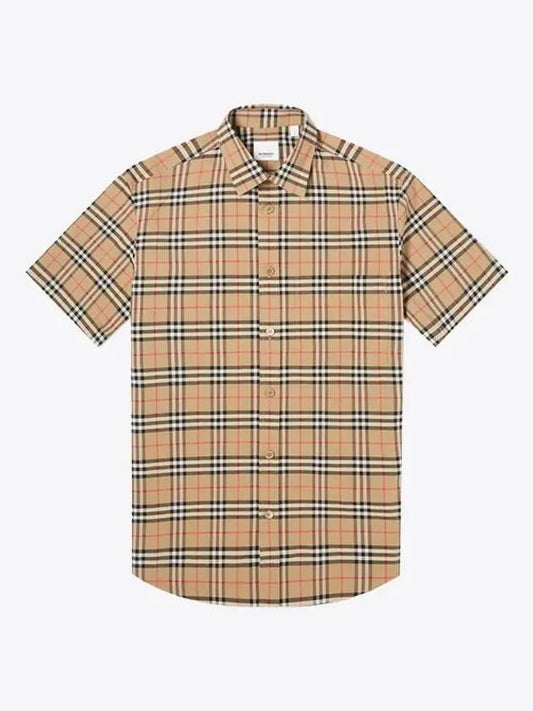 Small Scale Check Stretch Short Sleeve Shirt Archive Beige - BURBERRY - BALAAN 2