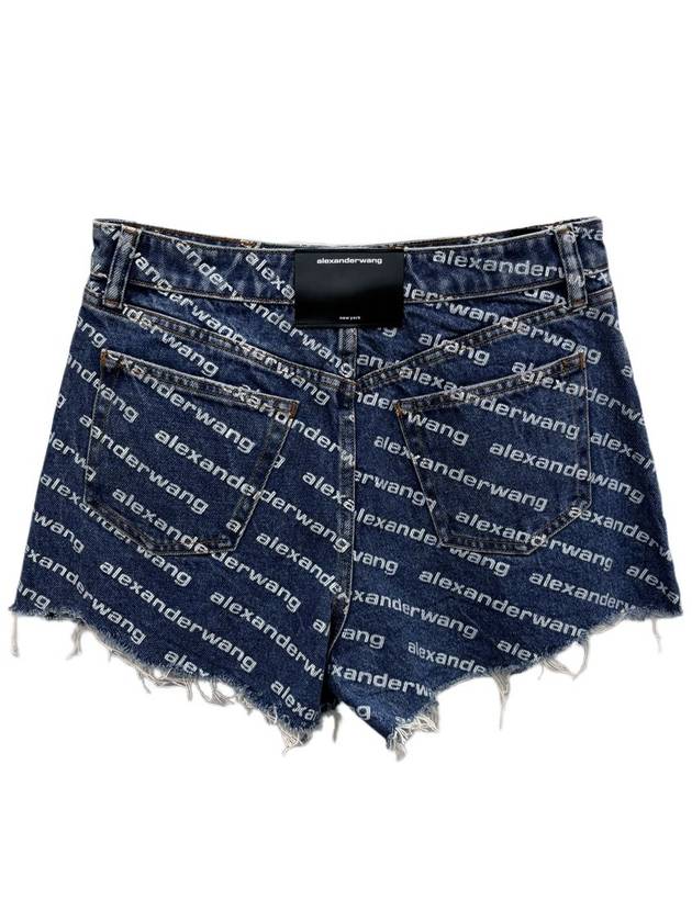 Byte Logo Monogram Denim Shorts Blue - ALEXANDER WANG - BALAAN.