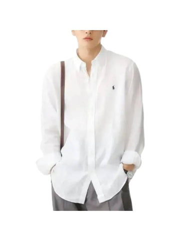 Custom Fit Linen Long Sleeve Shirt White - POLO RALPH LAUREN - BALAAN 1