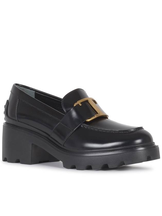 T Logo Leather Loafer Heels Black - TOD'S - BALAAN 3