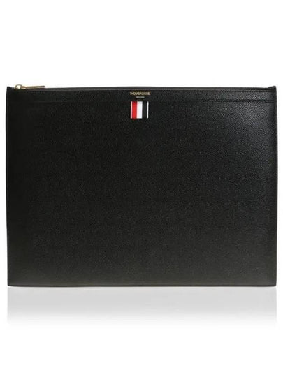 Pebble Grain Leather Large Zipper Laptop Holder Black - THOM BROWNE - BALAAN 2