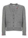 Men's Jersey Stitch V-Neck Cardigan Light Grey - THOM BROWNE - BALAAN 2