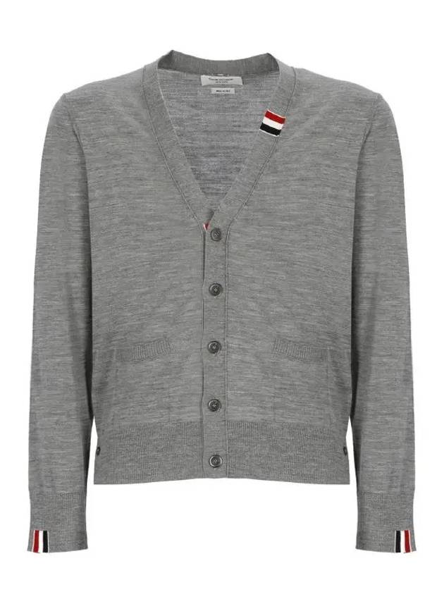 Men's Jersey Stitch V-Neck Cardigan Light Grey - THOM BROWNE - BALAAN 2