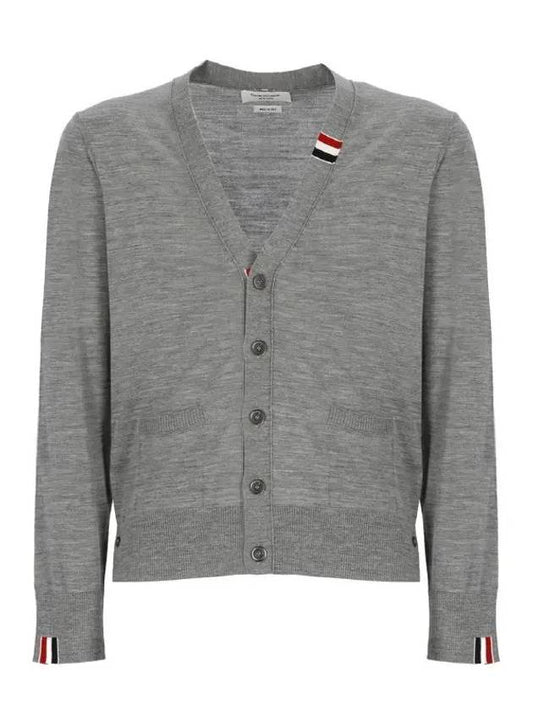 Men's Jersey Stitch V-Neck Cardigan Light Grey - THOM BROWNE - BALAAN 2