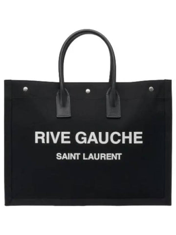 Large Rive Gauche Logo Print Canvas Tote Bag Black Handbag - SAINT LAURENT - BALAAN 1