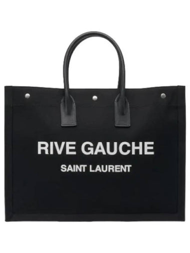 Large Rive Gauche Logo Print Canvas Tote Bag Black - SAINT LAURENT - BALAAN 1