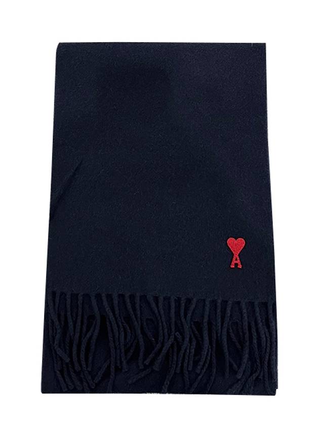 Small Heart Logo Wool Scarf Navy - AMI - BALAAN 2