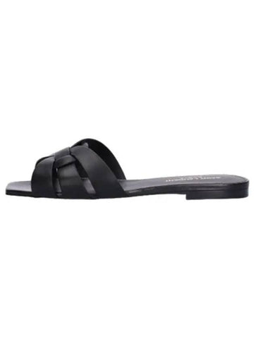 Tribute Flat Mule Black Slippers - SAINT LAURENT - BALAAN 1