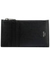 Grain Leather Compact Zipper Card Wallet Black - CELINE - BALAAN 1